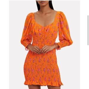 For Love and Lemons Peony Orange Floral Mini Dress | Size XS